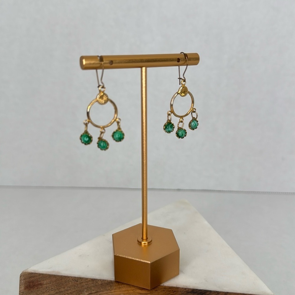 Vintage Estate Gold and Green Dangle Back Hook Earrings Lot E20